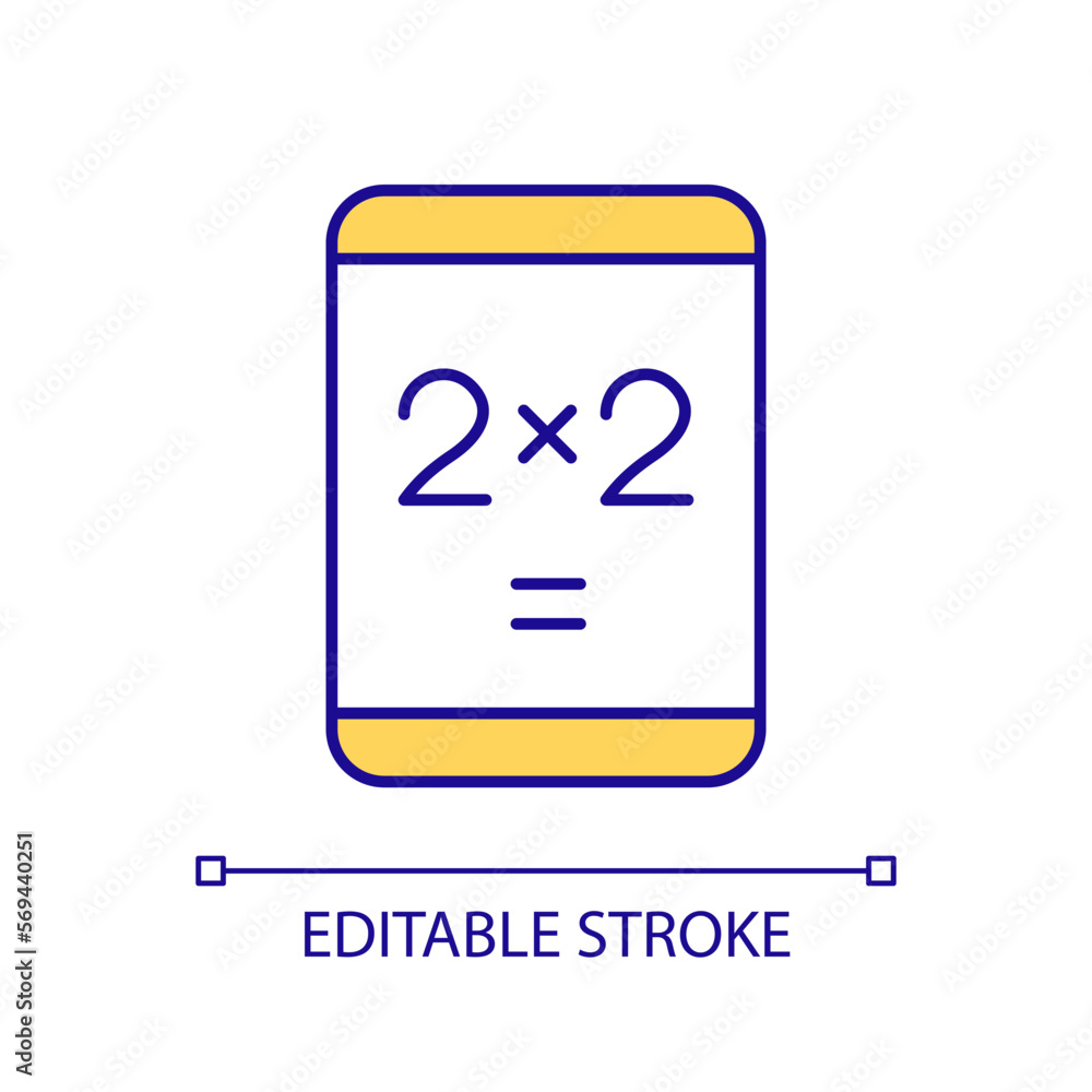 Poster calculator app on tablet computer rgb color icon. software for education and business. digital accou