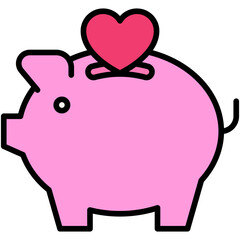 Piggy bank icon, Love and heart vector