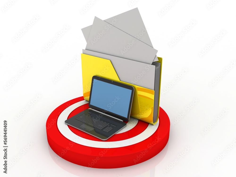 Poster 3d rendering folder connected to computer network in target