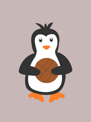 Cute penguin living a healthy lifestyle with a basketball in his hands