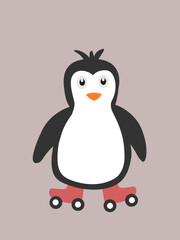 Cute penguin living a healthy lifestyle on roller skates	
