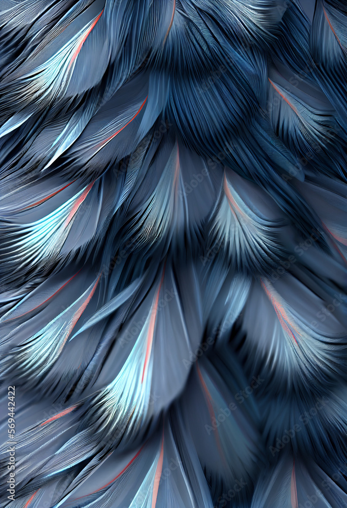 Poster Exotic texture feathers background close up. Soft feathers pattern for your design. 