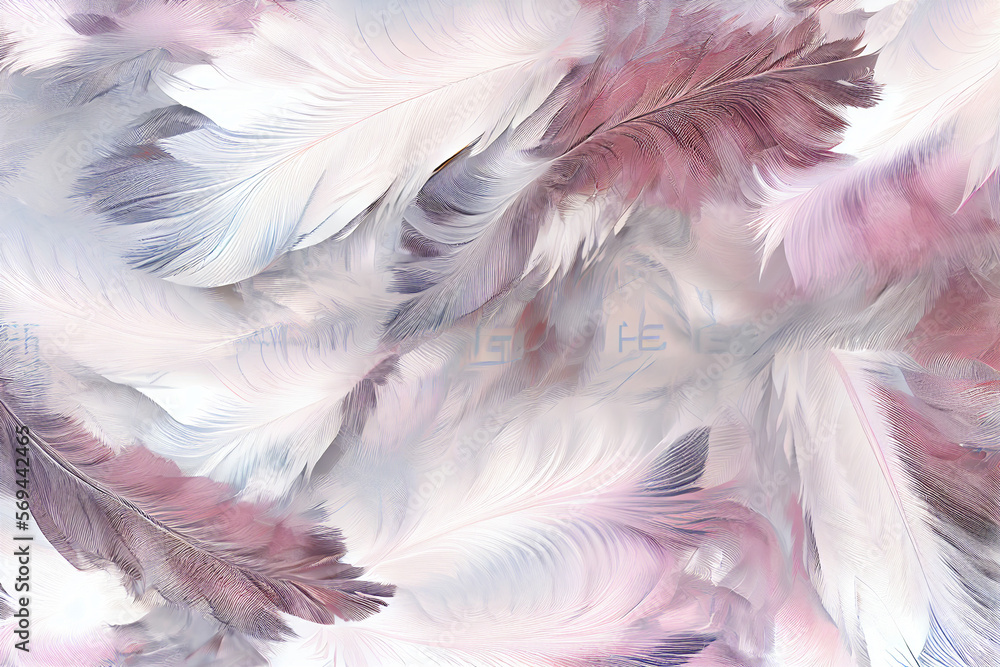 Poster Exotic texture feathers background close up. Soft feathers pattern for your design. 