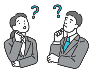 疑問を持つ就活生の男女のベクターイラスト素材／就職活動／はてな／就活