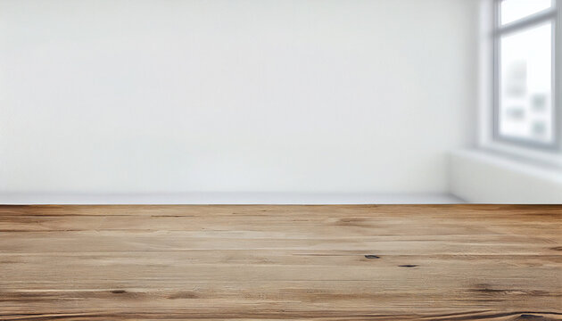 Wood table top with white wall background for product display mockup