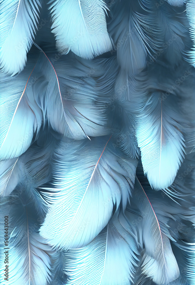 Poster Exotic texture feathers background close up. Soft feathers pattern for your design. 