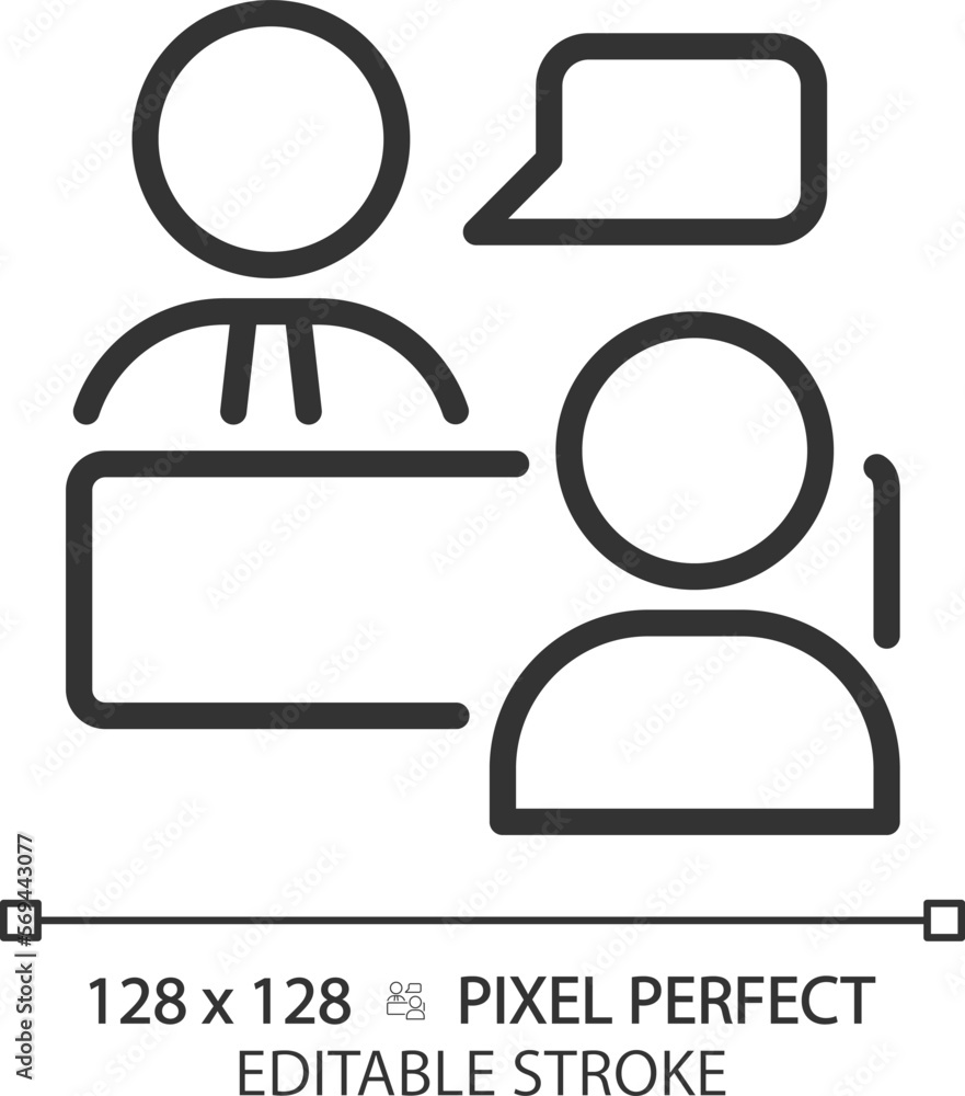 Aufkleber job interview pixel perfect linear icon. work conversation. questioning candidate. hiring process. h