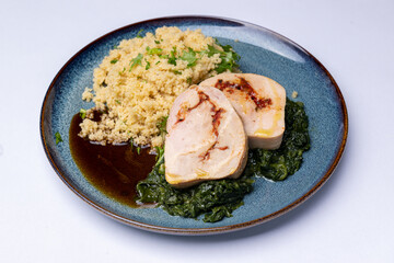 Chicken roulade with couscous and spinach
