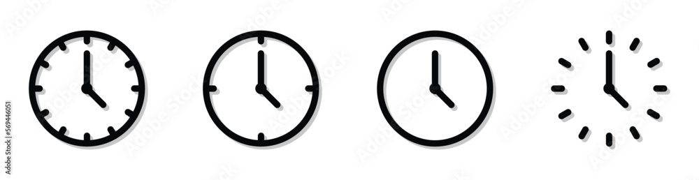 Poster vector time and clock icons with shadows. vector illustration.