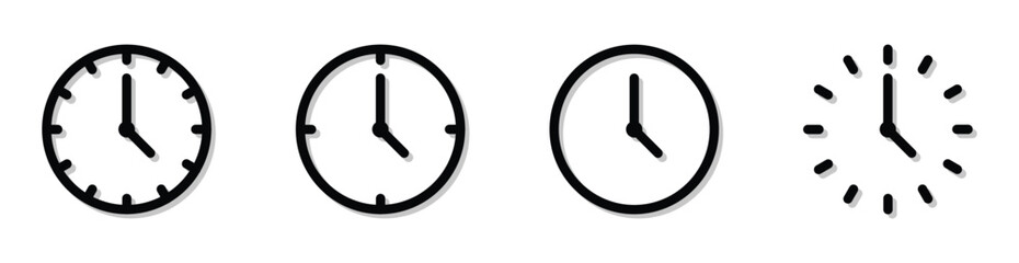 Vector Time and Clock icons with shadows. Vector illustration.