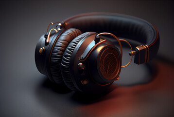 Headphone closeup, isolated on a dark background, luxury and modern style, generative ai