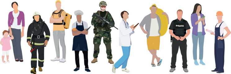 people of different professions no background set vector illustration