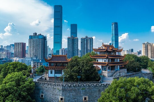 Aerial changsha under the background of the gold center, as the ancient city wall