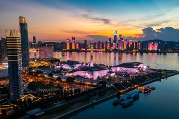 Aerial changsha beichen delta riverside cultural park chau head square at night