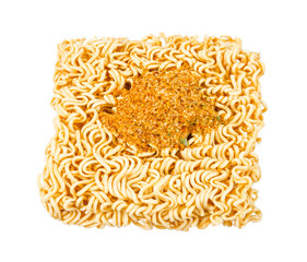 The Dried instant noodles with flavouring isolated on white background.