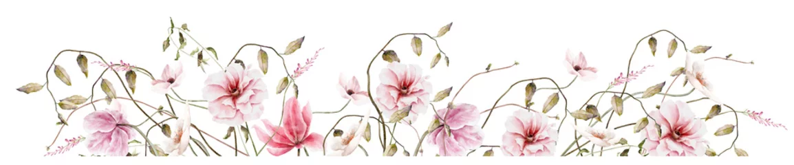 Foto op Canvas Hand drawn watercolor pink floral border. Elegant delicate illustration for poster, invitation, postcard, background and wedding invitation templates © lyubov1148
