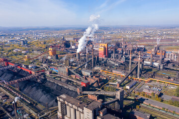 Metallurgical plant and industrial zone. Above view