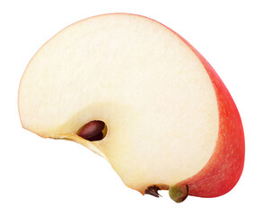Slice of red apple fruit isolated on transparent background lying on side. Red apple wedge