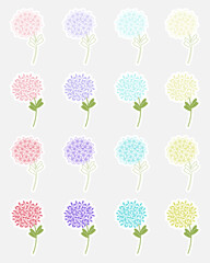Flowers stickers collection. Hydrangea collection with decorative floral design. Springtime stickers.