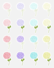 Flowers stickers collection. Hydrangea collection with decorative floral design. Springtime stickers.