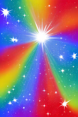 Rainbow sunburst background with glittering stars
