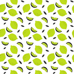 Lemon fruits vector flat hand drawn seamless pattern. Healthy food scandinavian illustrations. Kitchen colorful clip art. Vector image.