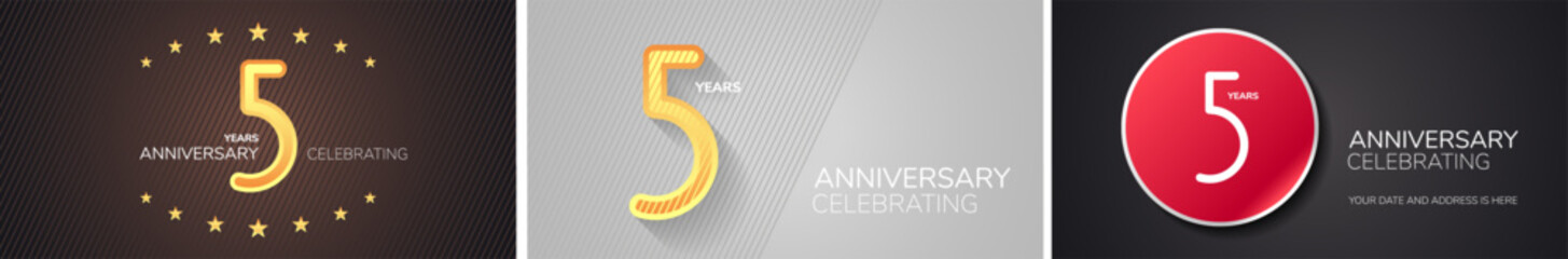 5 years anniversary set of vector icons, logo. Design element with numbers