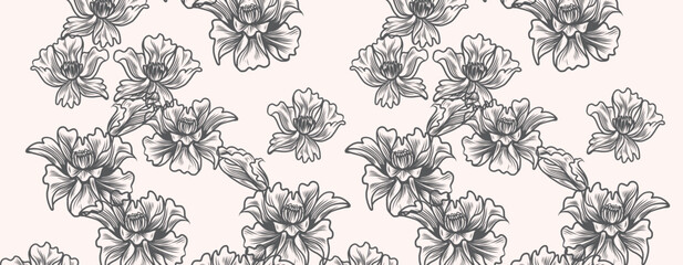 Vector pattern with hand drawn flowers drawinging
