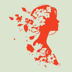 Fototapete Schmetterlinge im Grunge Vector International woman day concept silhouette isolated, woman face, woman with flowers