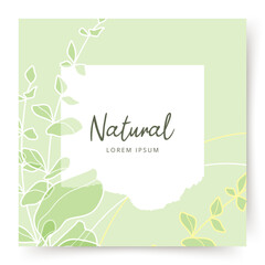 Spring square frame with green leaves. Editable vector illustration for card, banner, invitation, social media post, poster, mobile apps, advertising