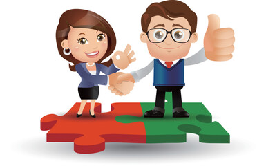 Obraz premium People Set - Business - Business people standing on jigsaw puzzle pieces