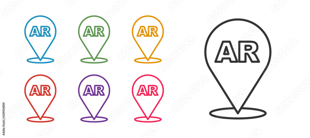 Poster set line augmented reality ar icon isolated on white background. virtual futuristic wearable devices