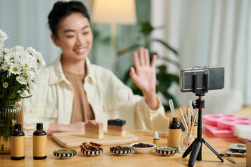 Woman Recording Video on Making Soap