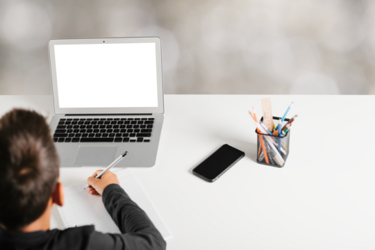 the child studies remotely at school. back to school