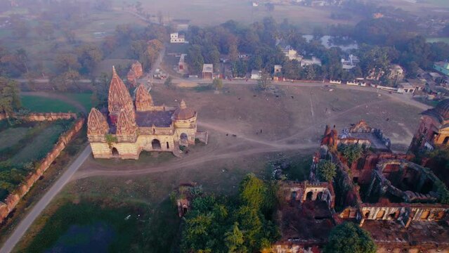 Aerial view of the old architecture of Raj Palace located at Rajnagar, Bihar, India