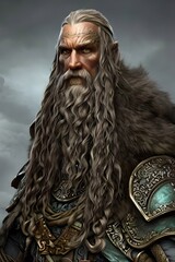 Portrait of viking man from the north. Scandinavian towns. God, king, necromancer, druid. Generative AI technology