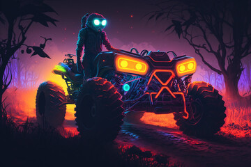 ATV zombie neon illumination, generative ai