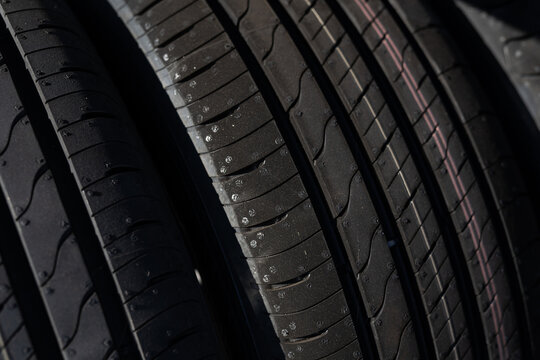Wheel tread close up. Summer tires for the car.