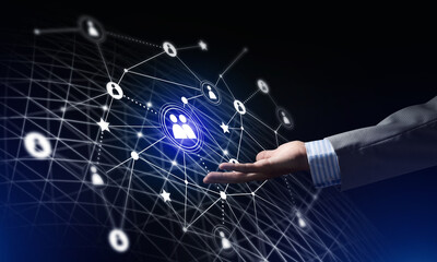 Fototapeta premium Presenting modern wireless technologies as means of communucation and networking on dark background