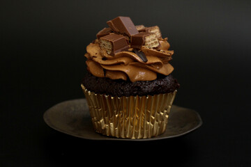 Close up Chocolate Cup Cake on Black background