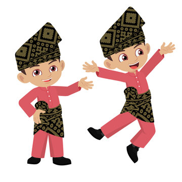 Malay kid in traditional costume happy and excited