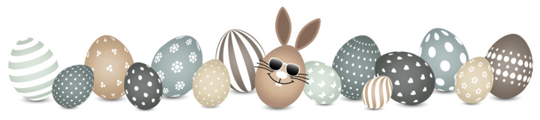 Braunes Hasenei Sonnenbrille Und Ostereier Muster Banner Naturfarben