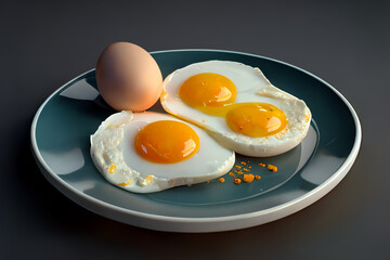 Close Up of Fried Egg on a Navy Plate Created With Generative AI