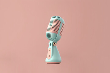 Old Microphone in Pastel Color With Flat Background 3D Rendered Created With Generative AI Technology