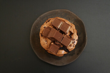 Close up Chocolate Cup Cake on Black background