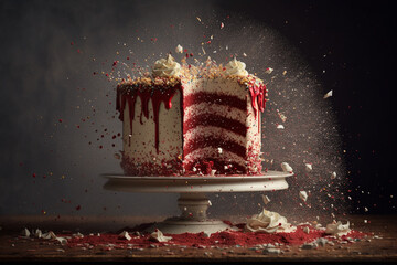 Sliced Red Velvet Cake on a Display Table Created With Generative AI