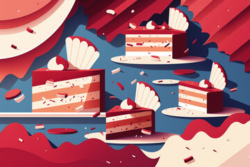 Abstract Red Velvet Cake Illustration Created With Generative AI