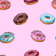 Vector seamless pattern. Donut pattern. Sweet goodies for the cafe. Baking pattern