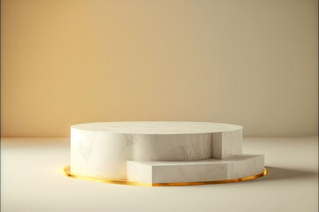 Modern Circle Marble Podium With Plant Leaves. Generative Ai