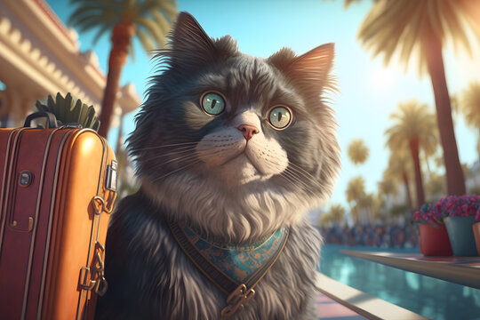 Portrait d'un chat en vacances &agrave; la mer &raquo; IA g&eacute;n&eacute;rative